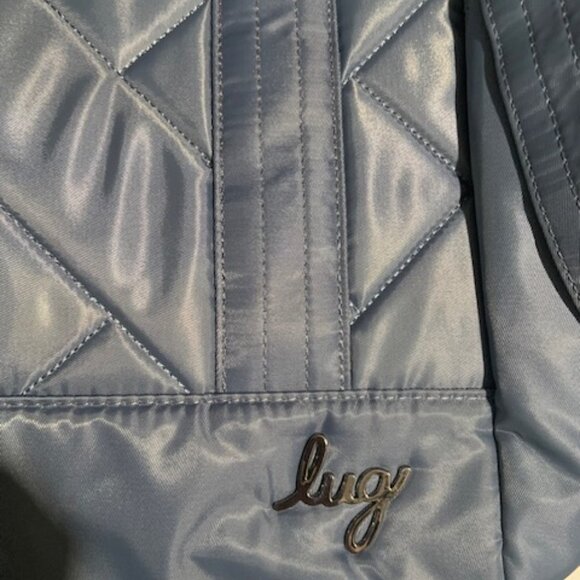 NWOT Lug Baby Yacht Carry All Zip Top Slate Blue Striped Accent Tote Bag Large - Picture 4 of 7